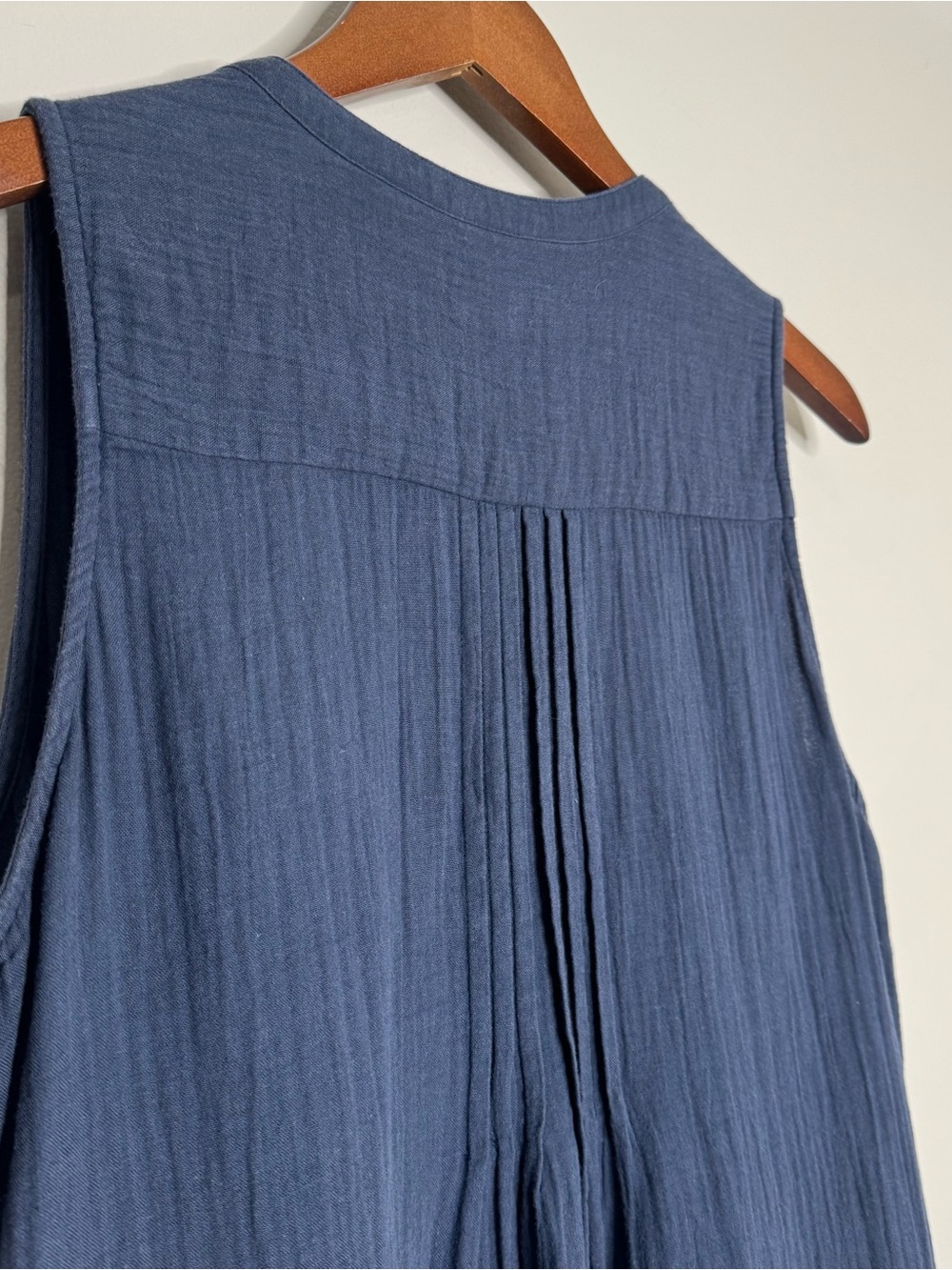Quince Cotton Gauze Navy Blue Sleeveless Button Front Knee Length Dress Medium - Picture 7 of 7